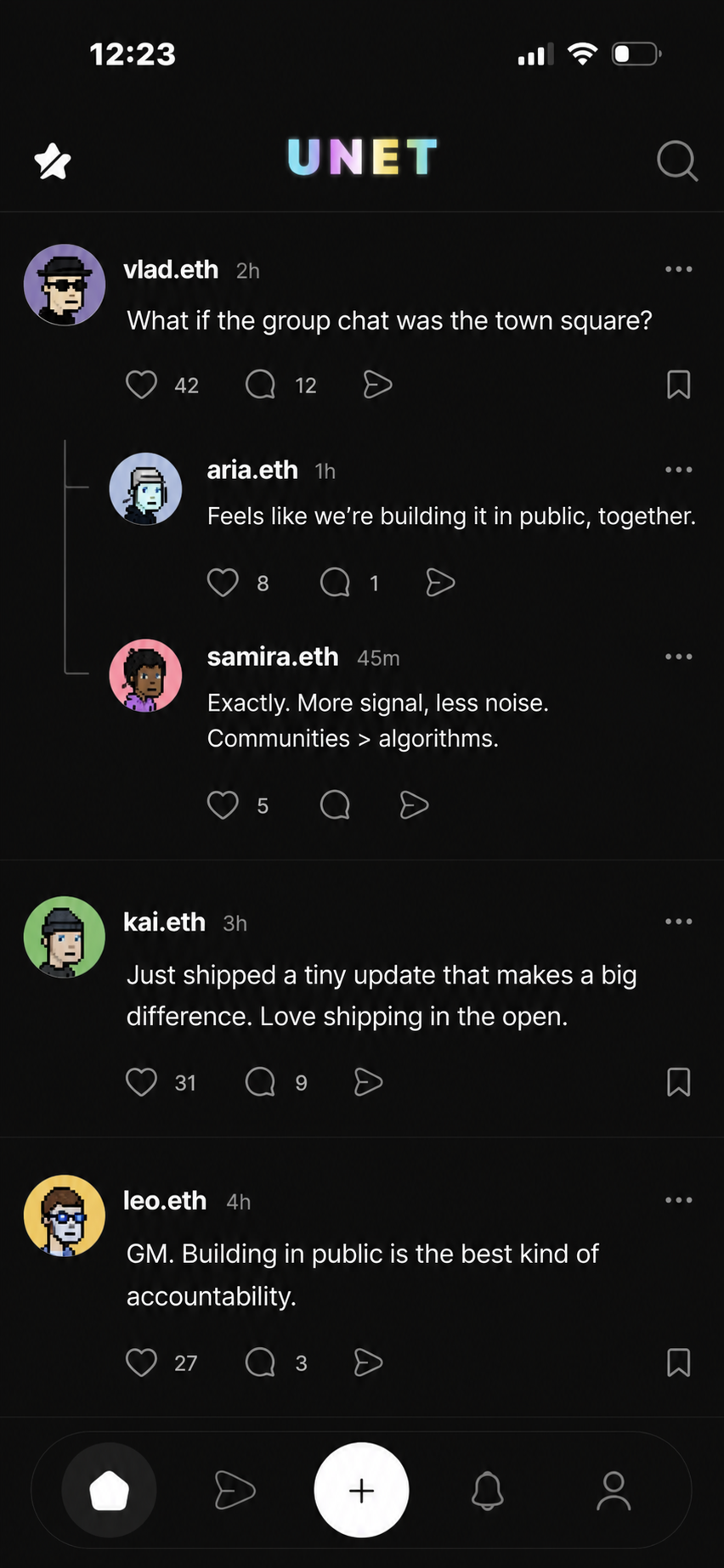 Unet app showing a live conversation